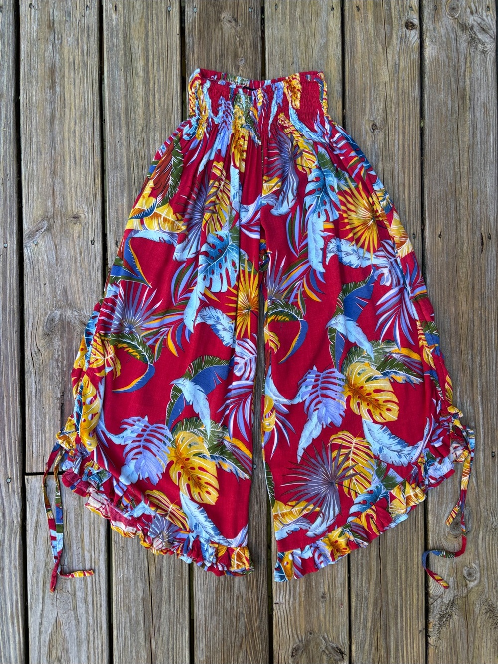 CHANTIQUE | Colorful Floral Beach‎ Coastal Resort Wide Leg Yoga Crop Pants | OS